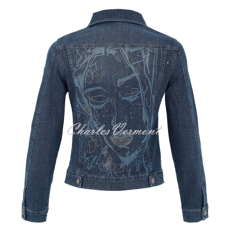 Dolcezza 'Baisti' Rhinestone Denim Jacket With Face Print Design  - Style 75401