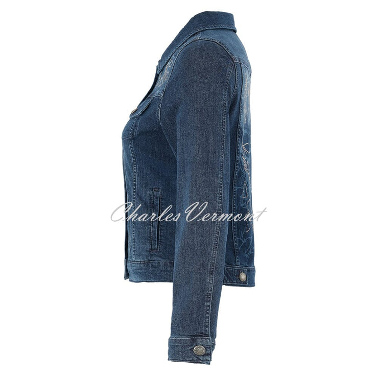 Dolcezza 'Baisti' Rhinestone Denim Jacket With Face Print Design  - Style 75401