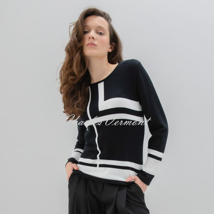 Marble Striped Sweater - Style 7552-101 (Black / Ivory)