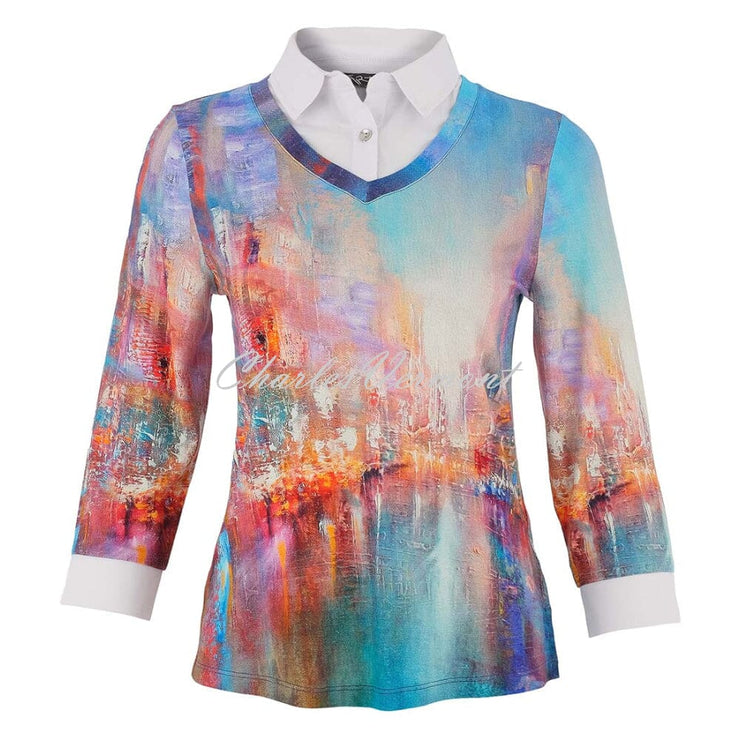 Dolcezza 'The Blue City' 2-In-1 Sweater With Shirt Insert - Style 75711