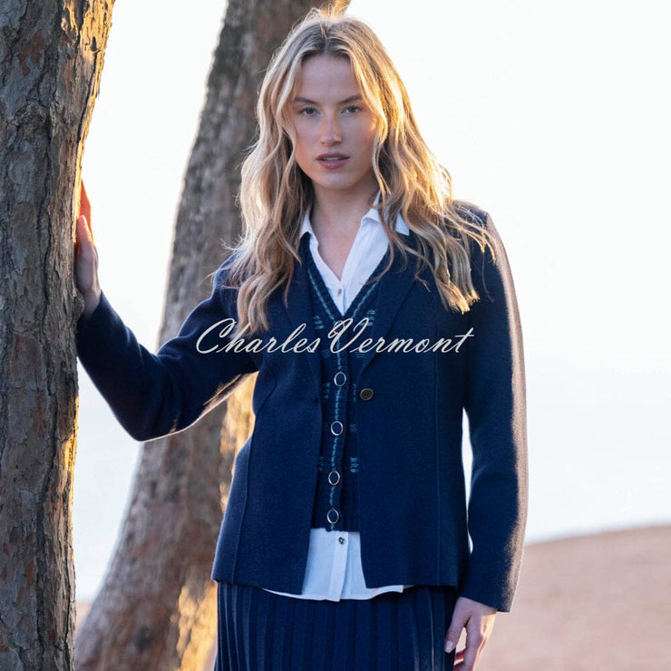 Marble Knit Blazer Jacket - Style 7597-103 (Navy)