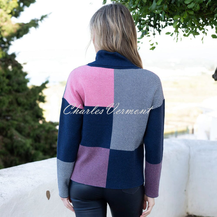 Marble Check Knit Patterned Sweater - Style 7628-230 (Rose / Navy)