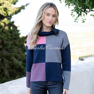 Marble Check Knit Patterned Sweater - Style 7628-230 (Rose / Navy)