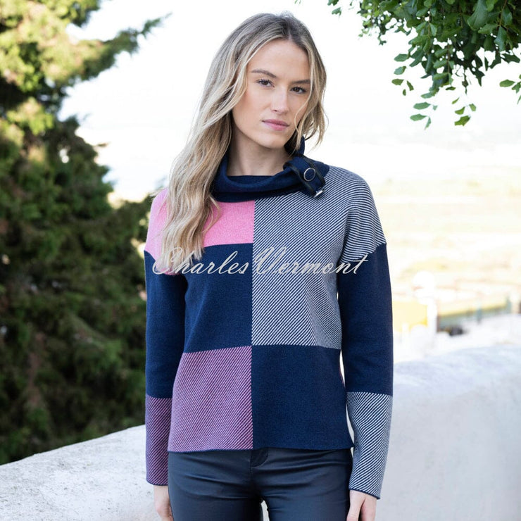 Marble Check Knit Patterned Sweater - Style 7628-230 (Rose / Navy)