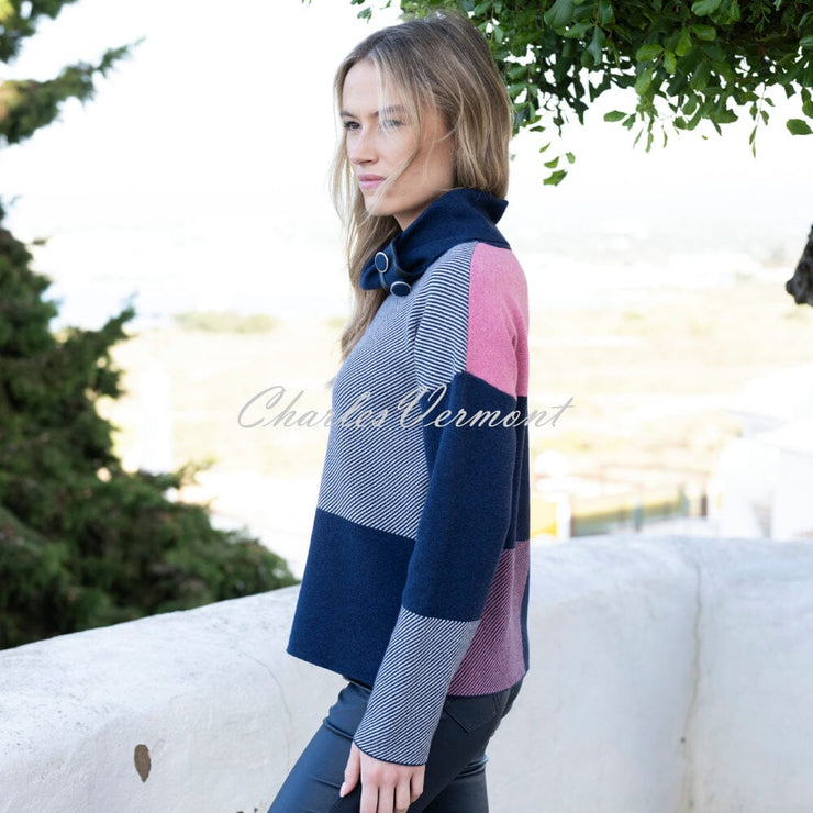 Marble Check Knit Patterned Sweater - Style 7628-230 (Rose / Navy)