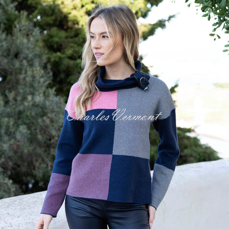 Marble Check Knit Patterned Sweater - Style 7628-230 (Rose / Navy)
