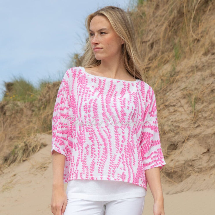 Marble Abstract Print Two Piece Top And Camisole - Style 7850-194 (Pink / White)