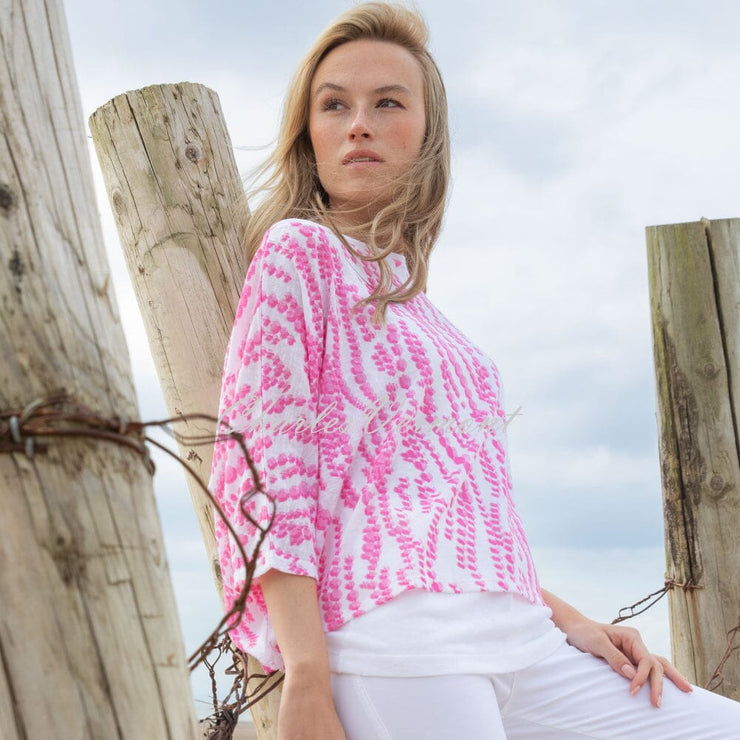 Marble Abstract Print Two Piece Top And Camisole - Style 7850-194 (Pink / White)