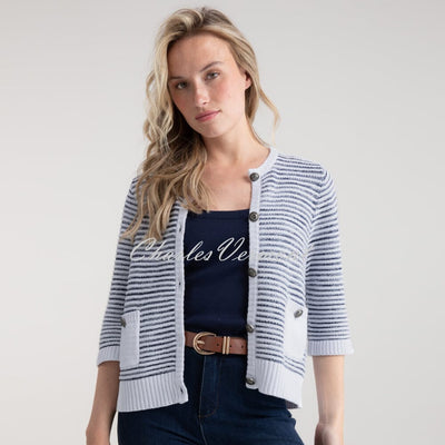 Marble Textured Stripe Knit Cardigan - Style 7875-102 (White / Navy)