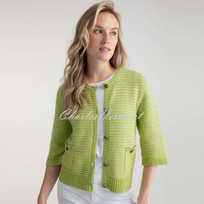 Marble Textured Stripe Knit Cardigan - Style 7875-227 (Lime / White)