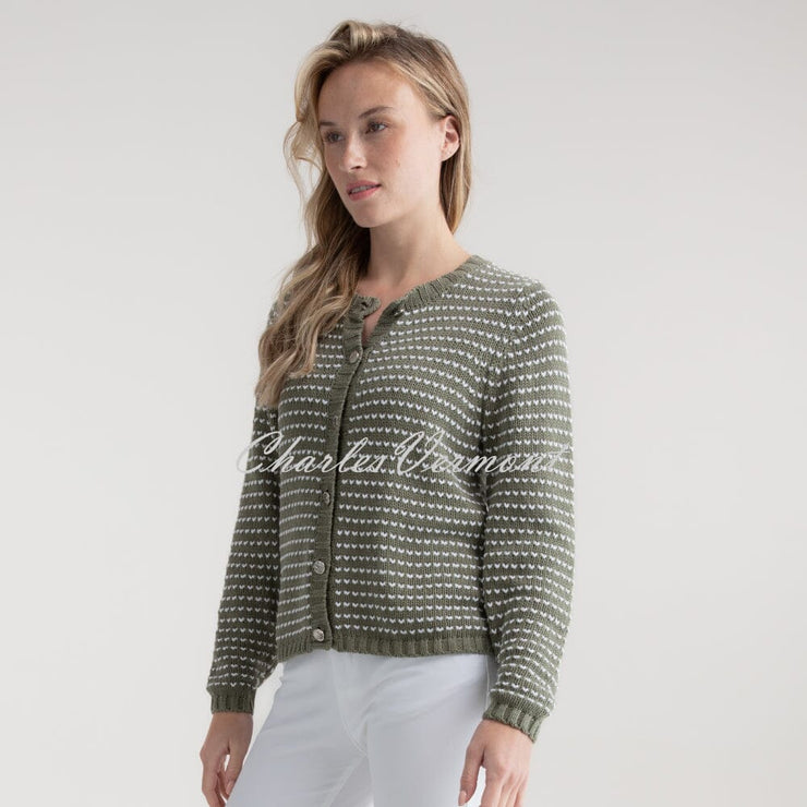 Marble Cardigan With Love Heart Pattern - Style 7880-123 (Khaki)