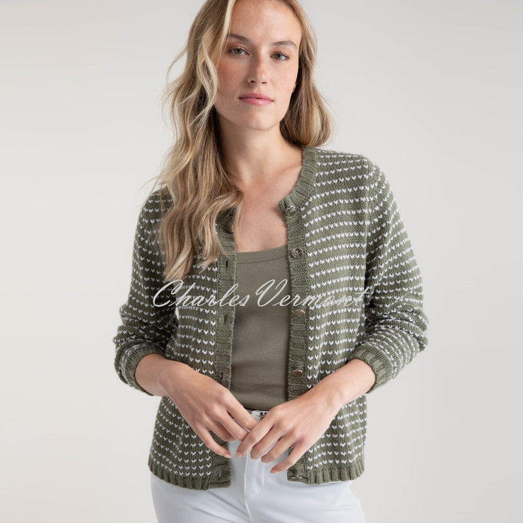 Marble Cardigan With Love Heart Pattern - Style 7880-123 (Khaki)