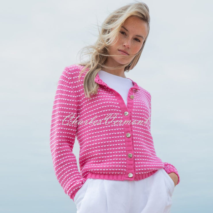 Marble Cardigan With Love Heart Pattern - Style 7880-194 (Pink)