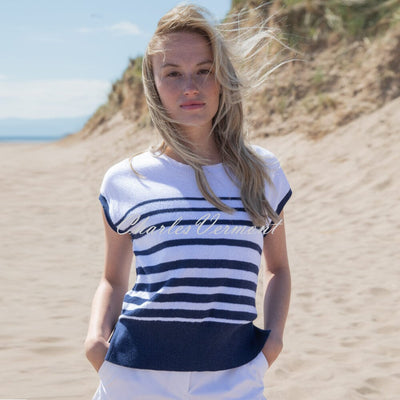Marble Striped Sweater Top - Style 7881-103 (Navy / White)
