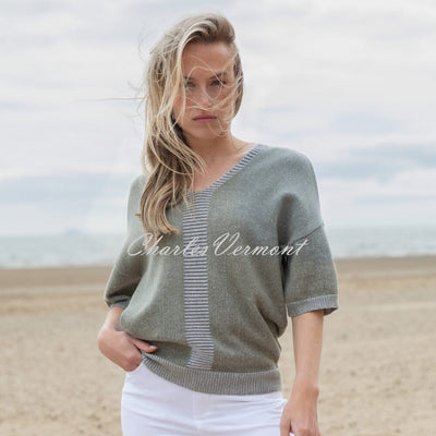 Marble V-Neck Sweater - Style 7884-123 (Khaki)