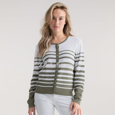 Marble Striped Cardigan - Style 7885-123 (Kahki / White)