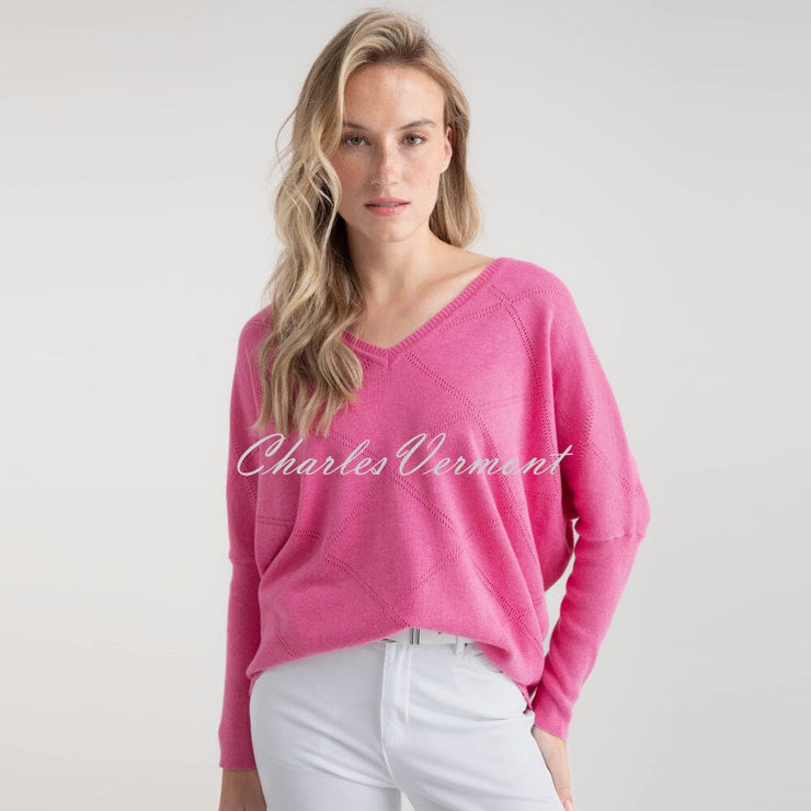 Marble Sweater With Pointelle Pattern - Style 7893-194 (Pink)