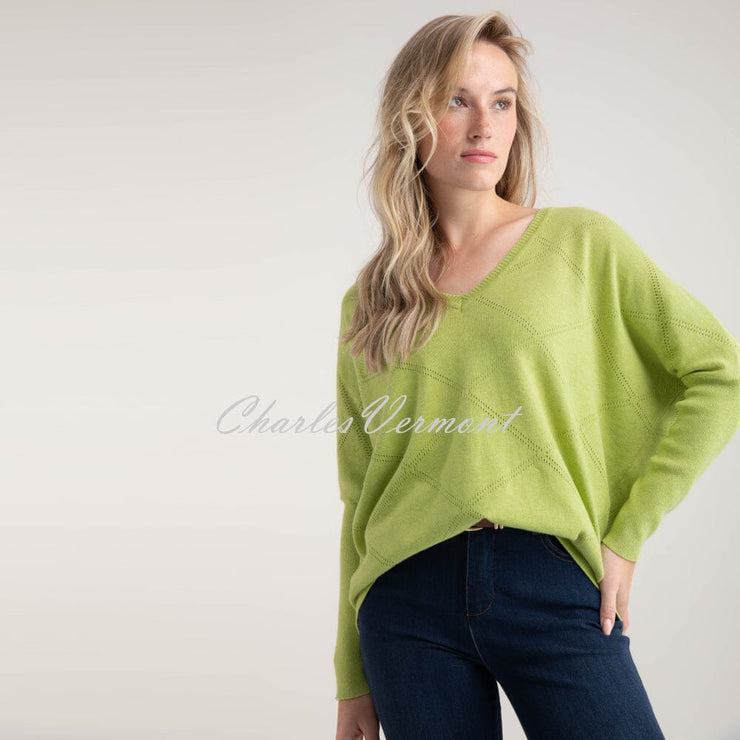 Marble Sweater With Pointelle Pattern - Style 7893-227 (Lime)