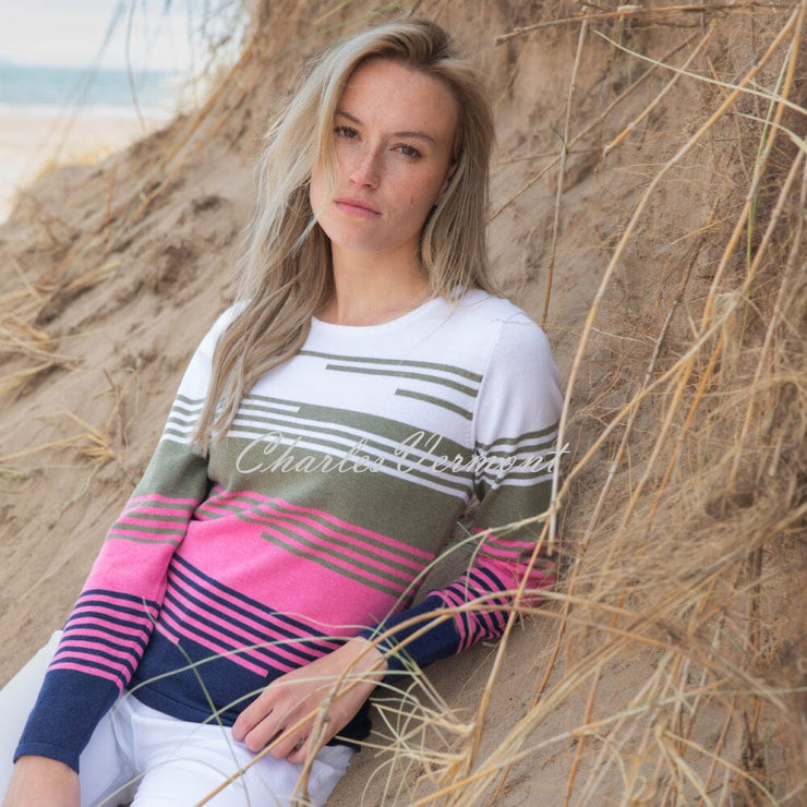 Marble Striped Sweater - Style 7894-123 (Khaki / Pink / Multi)