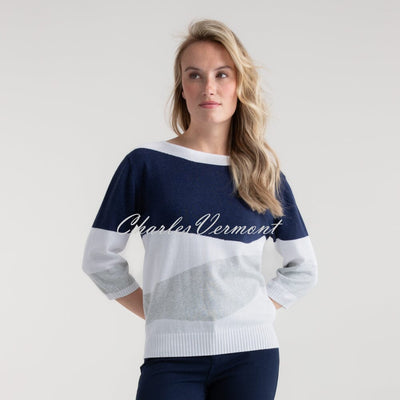 Marble Colour Block Sweater - Style 7895-106 (Silver / Navy / White)