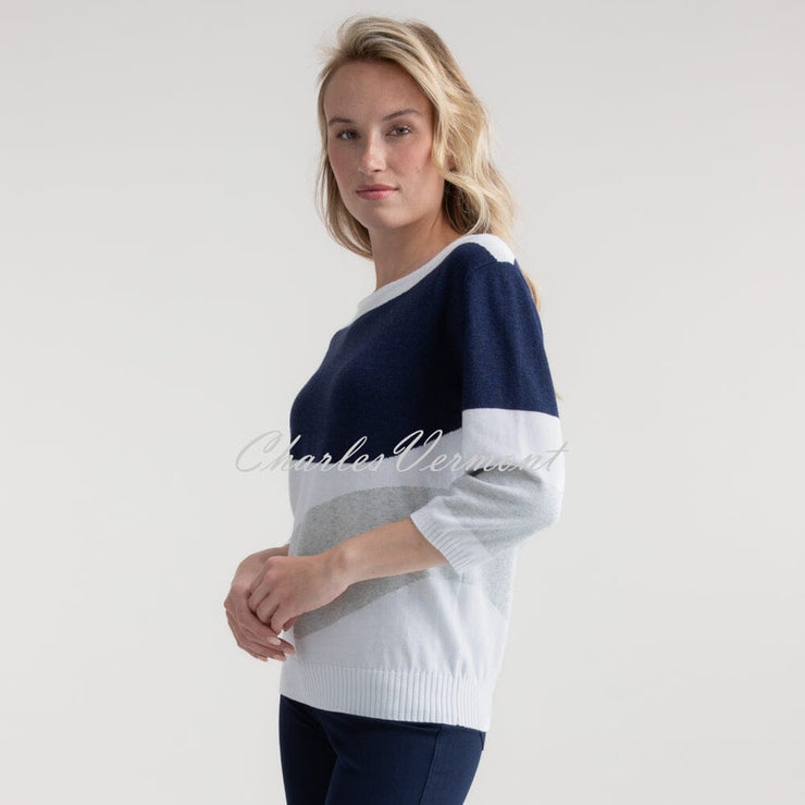 Marble Colour Block Sweater - Style 7895-106 (Silver / Navy / White)