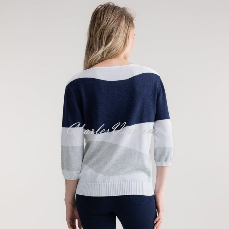 Marble Colour Block Sweater - Style 7895-106 (Silver / Navy / White)