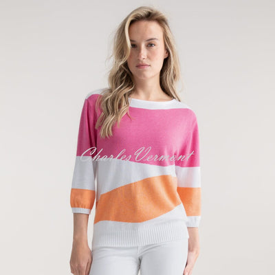 Marble Colour Block Sweater - Style 7895-191 (Orange / Pink / White)