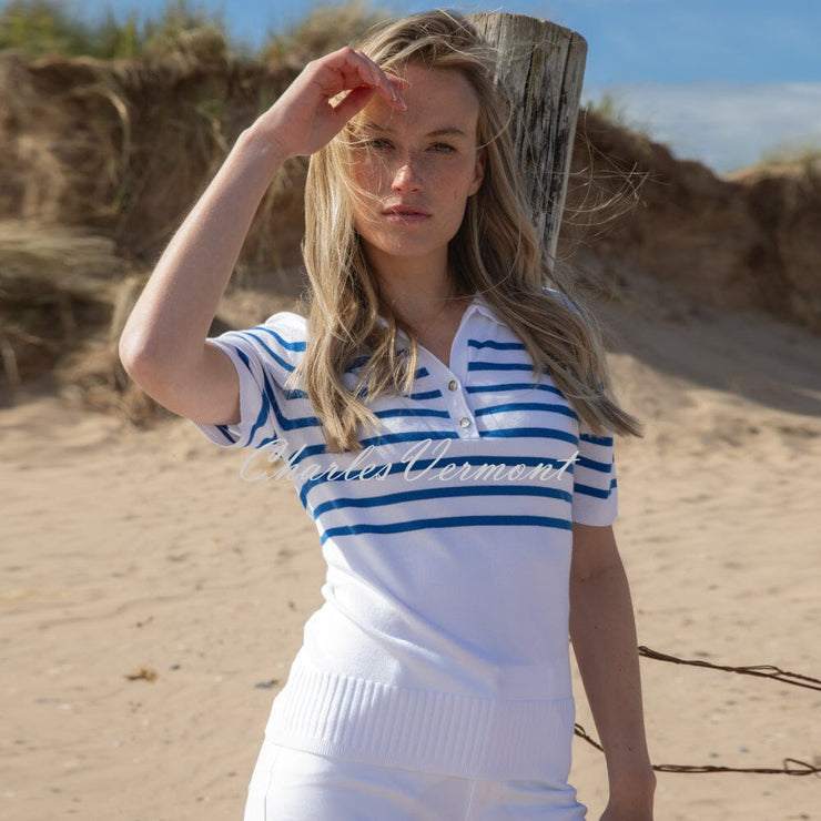 Marble Striped Polo Top - Style 7903-153 (Cobalt / White)