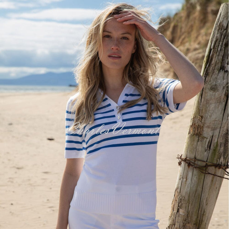 Marble Striped Polo Top - Style 7903-153 (Cobalt / White)