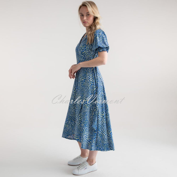 Marble Abstract Print Wrap Dress - Style 7927-153 (Cobalt / Multi)