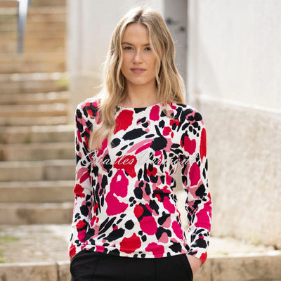 Marble Printed Sweater - Style 7994-126 (Fuchsia / Multi)