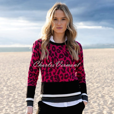 Marble Animal Print Sweater - Style 7997-126 (Fuchsia / Black)