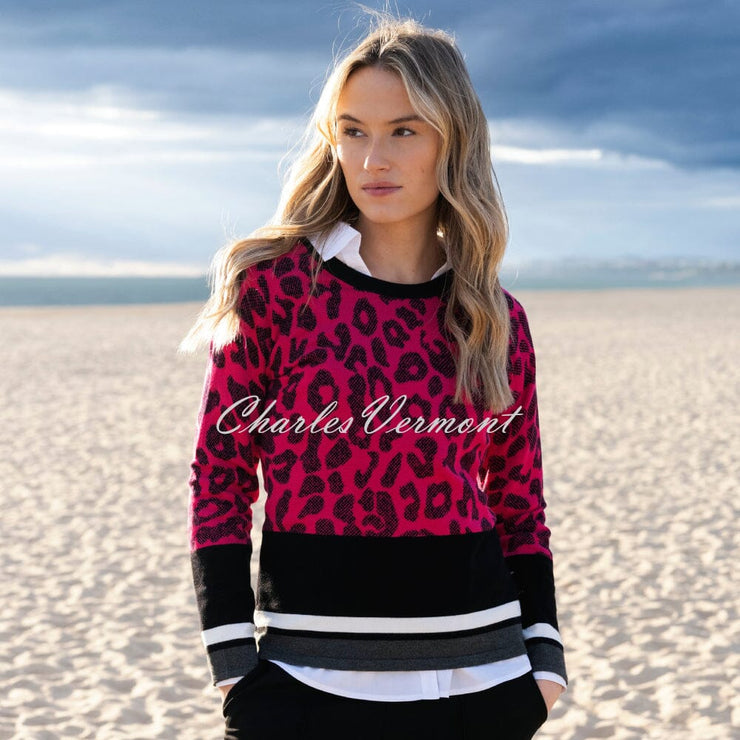 Marble Animal Print Sweater - Style 7997-126 (Fuchsia / Black)