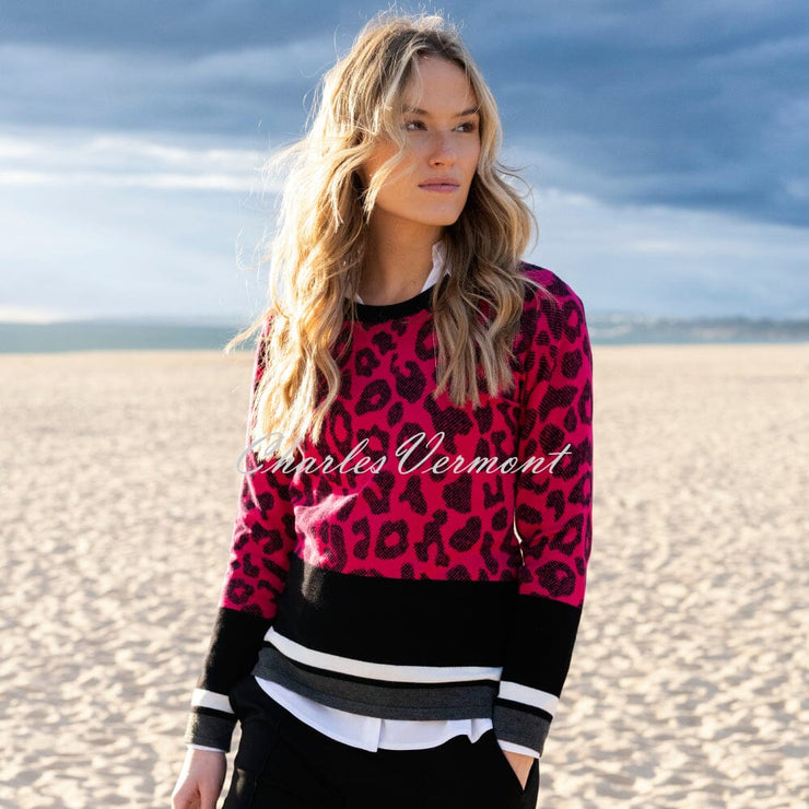 Marble Animal Print Sweater - Style 7997-126 (Fuchsia / Black)