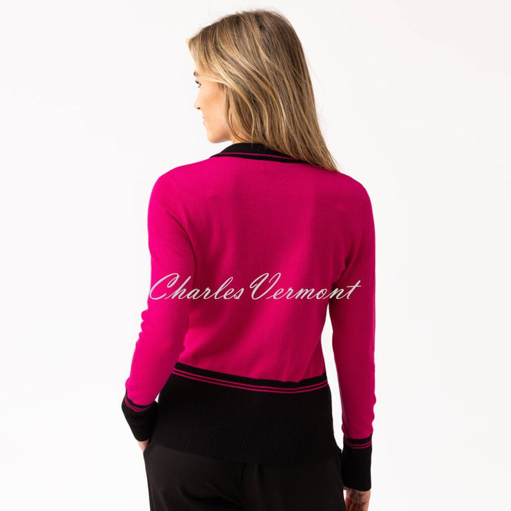 Marble Contrast Trim Sweater - Style 8003-126 (Fuchsia / Black)