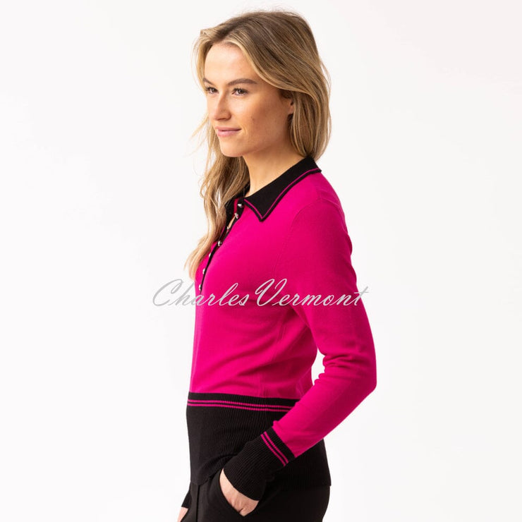 Marble Contrast Trim Sweater - Style 8003-126 (Fuchsia / Black)