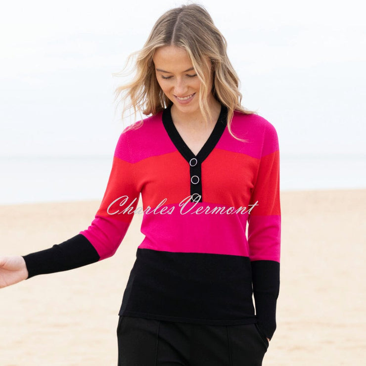 Marble Striped Sweater - Style 8009-109 (Red / Fuchsia / Black)