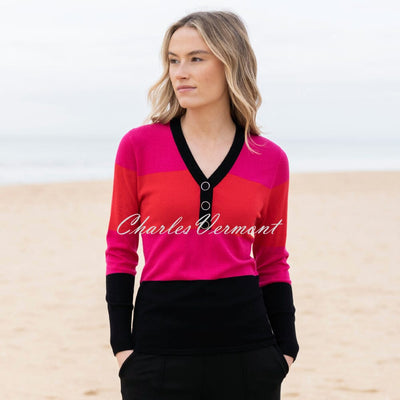 Marble Striped Sweater - Style 8009-109 (Red / Fuchsia / Black)