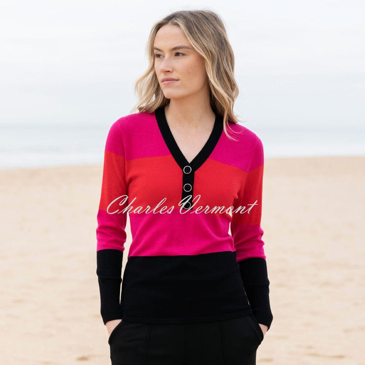 Marble Striped Sweater - Style 8009-109 (Red / Fuchsia / Black)