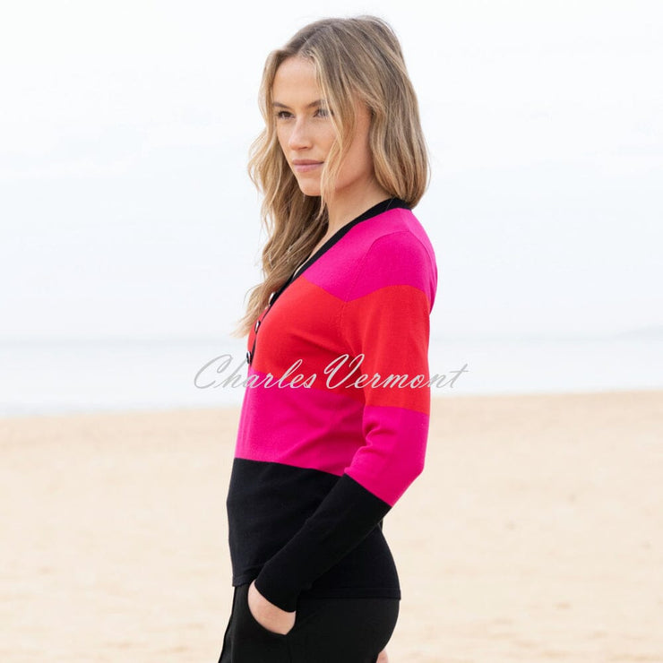 Marble Striped Sweater - Style 8009-109 (Red / Fuchsia / Black)