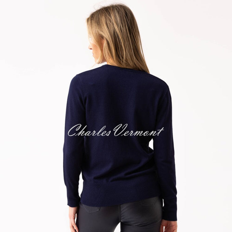 Marble Sweater With Rhinestone Embellishment - Style 8017-103 (Navy)