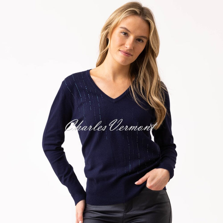 Marble Sweater With Rhinestone Embellishment - Style 8017-103 (Navy)