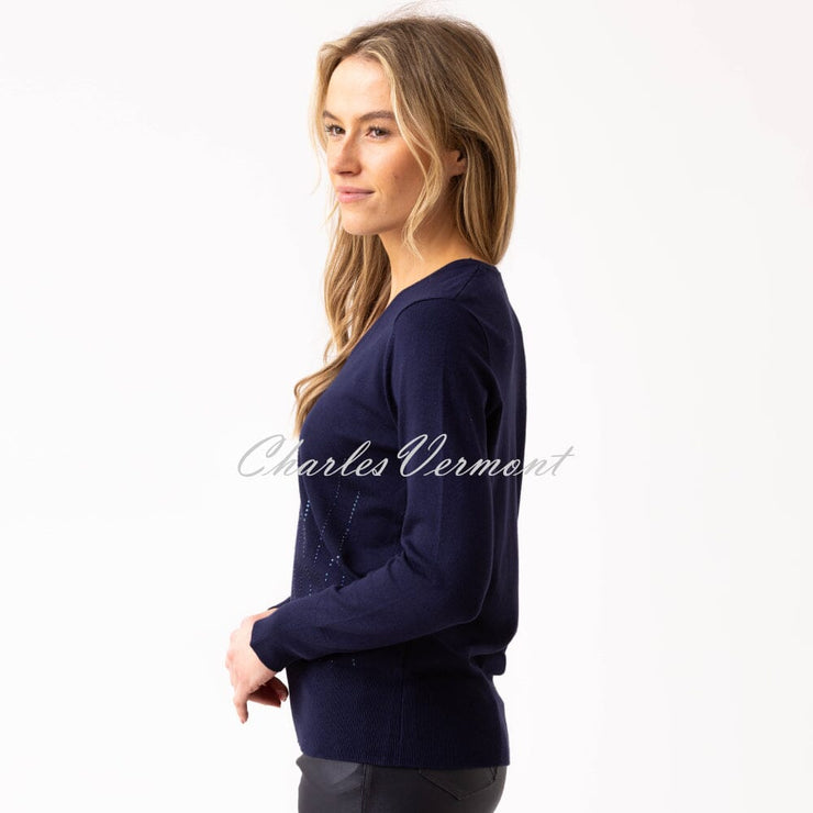Marble Sweater With Rhinestone Embellishment - Style 8017-103 (Navy)