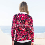 Marble Abstract Print V-Neck Sweater - Style 8021-126 (Fuchsia / Multi)
