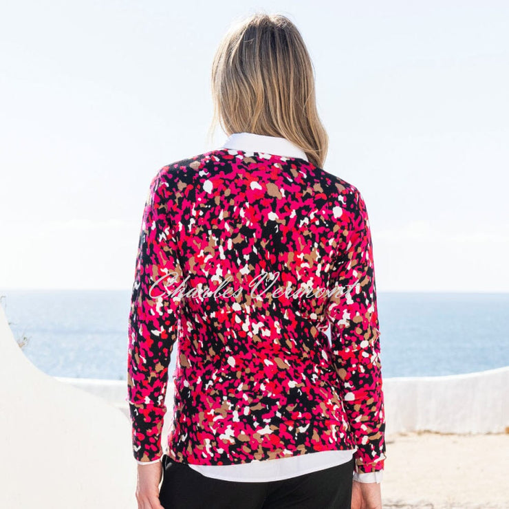 Marble Abstract Print V-Neck Sweater - Style 8021-126 (Fuchsia / Multi)