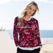 Marble Abstract Print V-Neck Sweater - Style 8021-126 (Fuchsia / Multi)