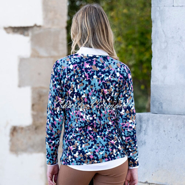 Marble Abstract Print V-Neck Sweater - Style 8021-223 (Seafoam / Multi)