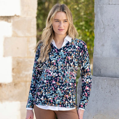 Marble Abstract Print V-Neck Sweater - Style 8021-223 (Seafoam / Multi)