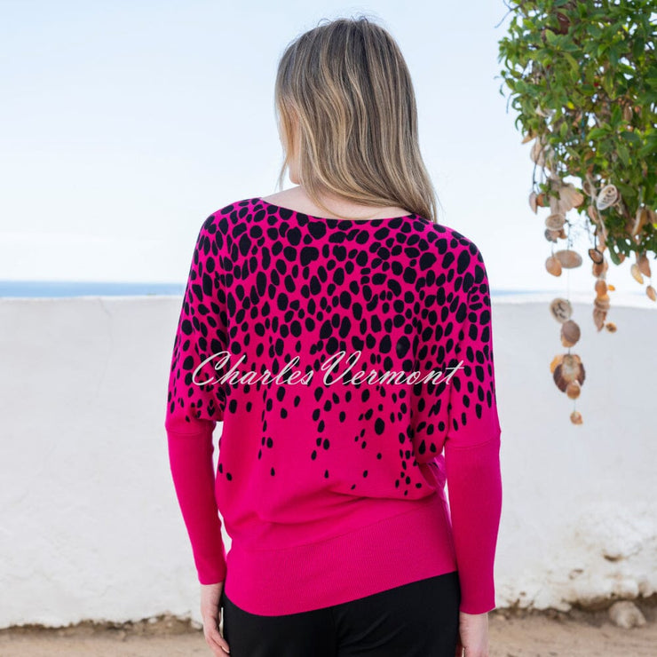 Marble Abstract Print Sweater - Style 8022-126 (Fuchsia / Black)