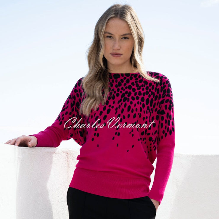 Marble Abstract Print Sweater - Style 8022-126 (Fuchsia / Black)